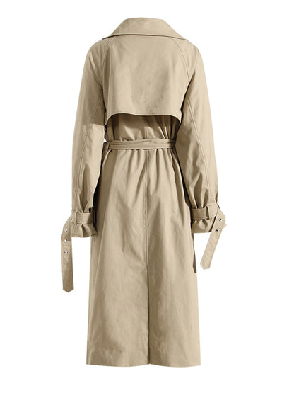 Women Khaki Pocket Big Size Long Trench New Lapel Long Sleeve Loose Fit Windbreaker Fashion Spring Autumn