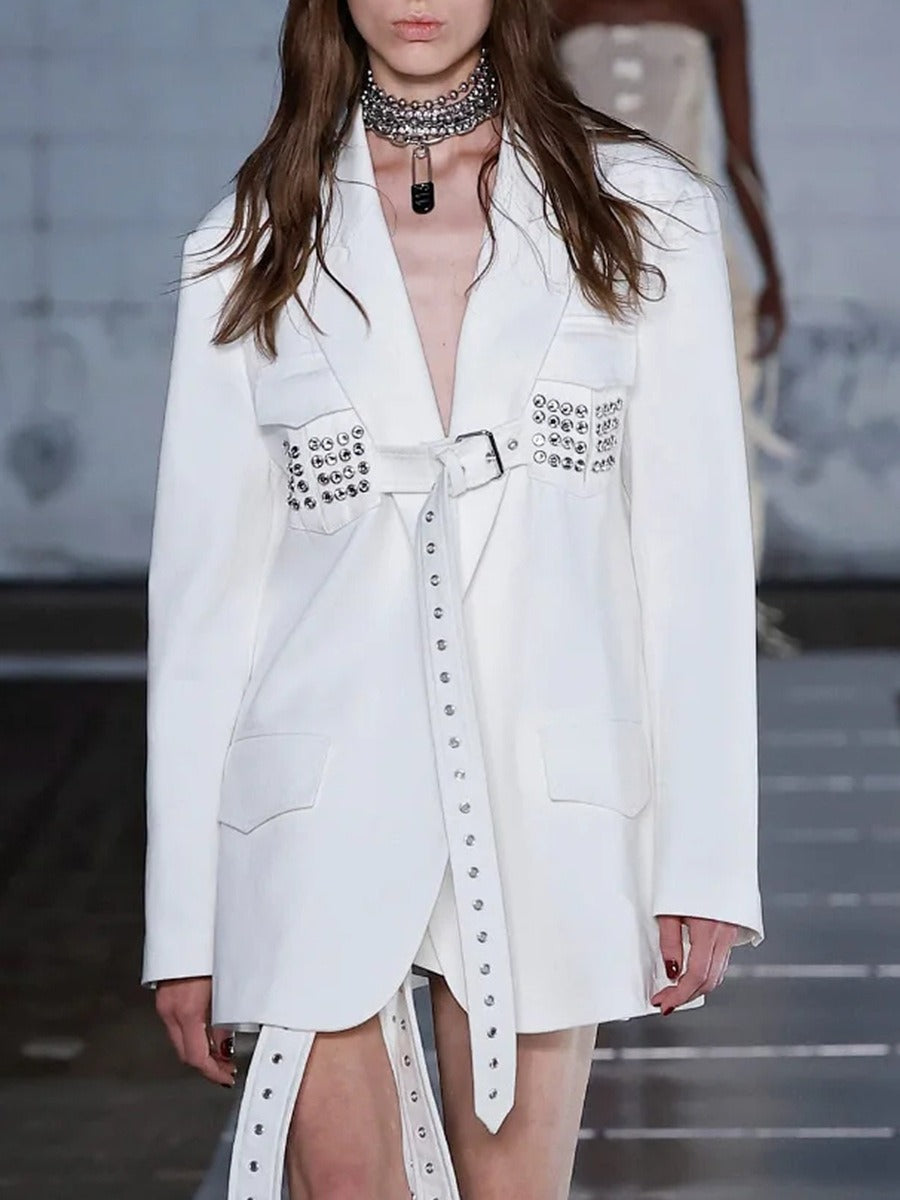 Personalized Australian Show Solid Color Suit New Design Sense Heavy Industry Nail Diamond Lace up Outline Suit Coat for Women