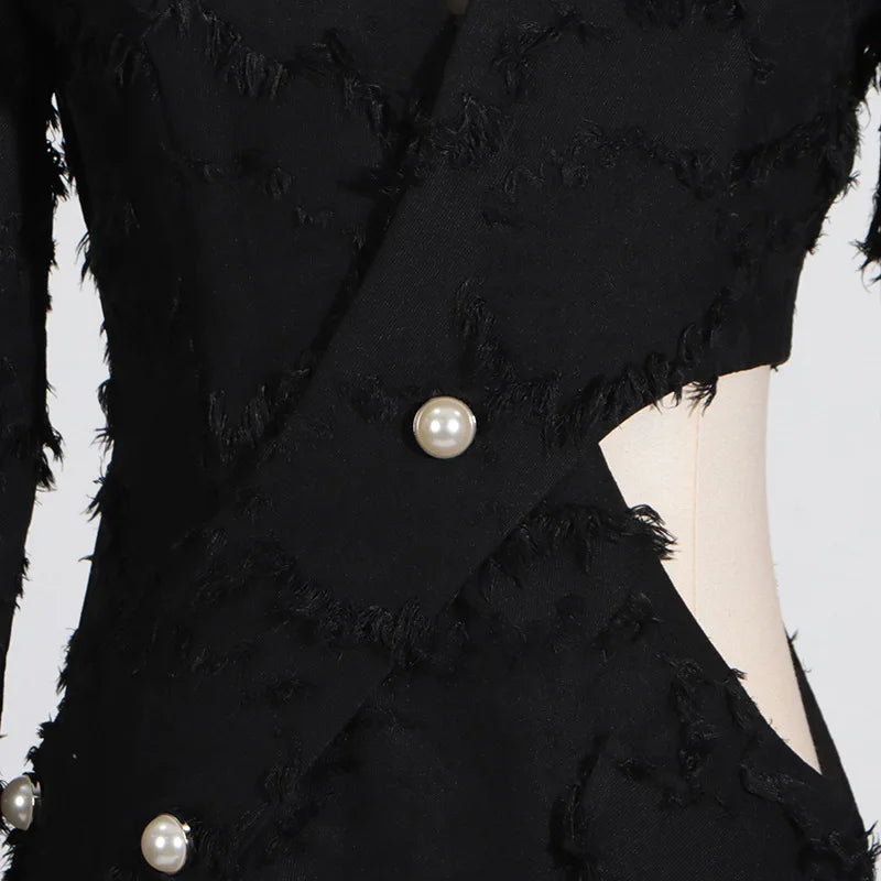 V-neck waist exposed long sleeved small suit for women