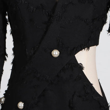 V-neck waist exposed long sleeved small suit for women