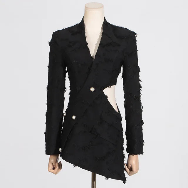 V-neck waist exposed long sleeved small suit for women