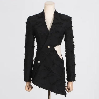 V-neck waist exposed long sleeved small suit for women