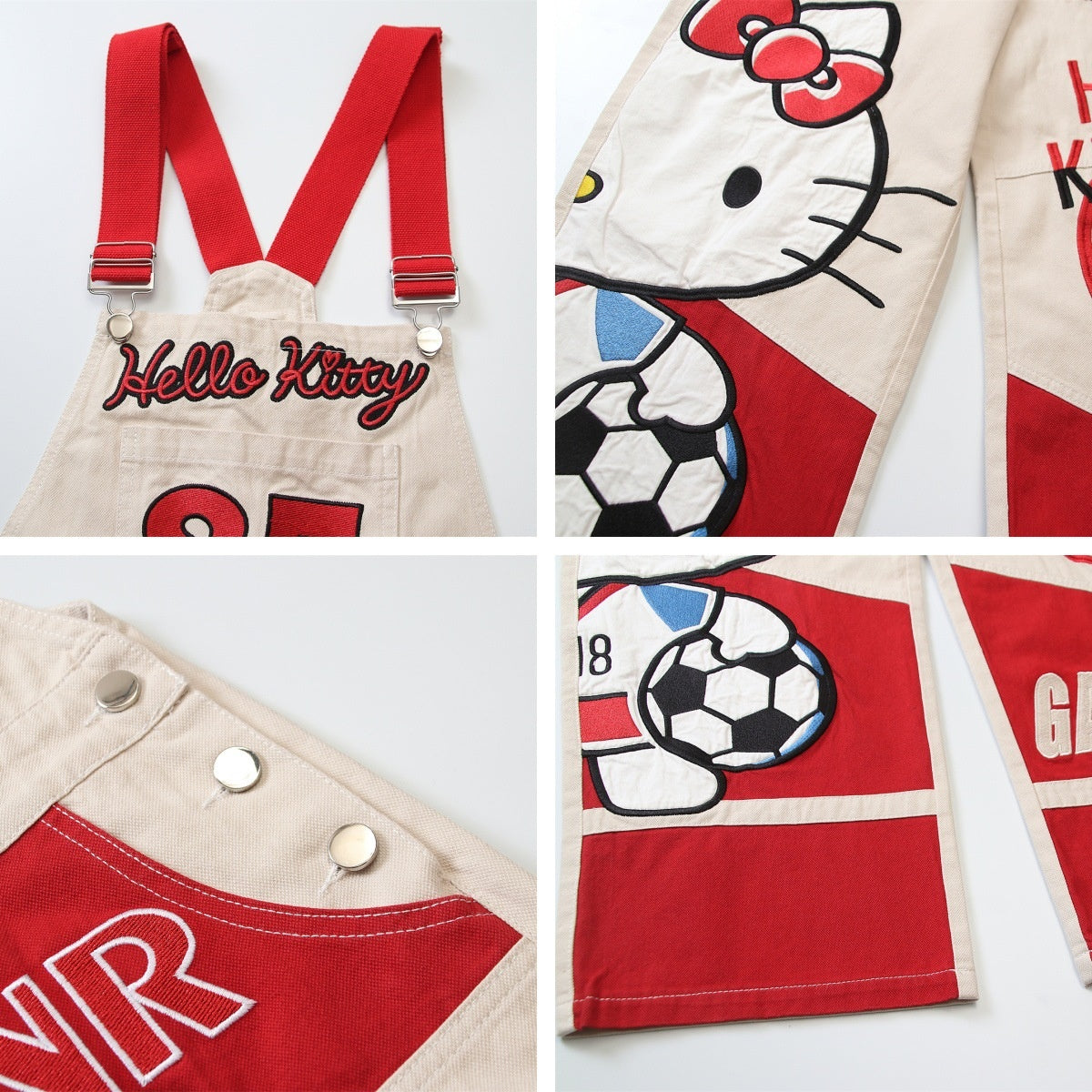 Retro Color Block Cute Cartoon Embroidery Overalls Unisex Loose Casual Straight Leg Wide Leg Jumpsuit Trendy