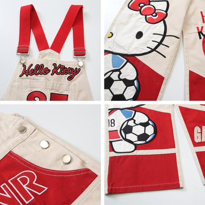 Retro Color Block Cute Cartoon Embroidery Overalls Unisex Loose Casual Straight Leg Wide Leg Jumpsuit Trendy