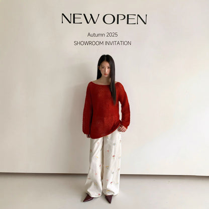 Sweet and Lovely Embroidered White Straight Loose Denim Pants for Women