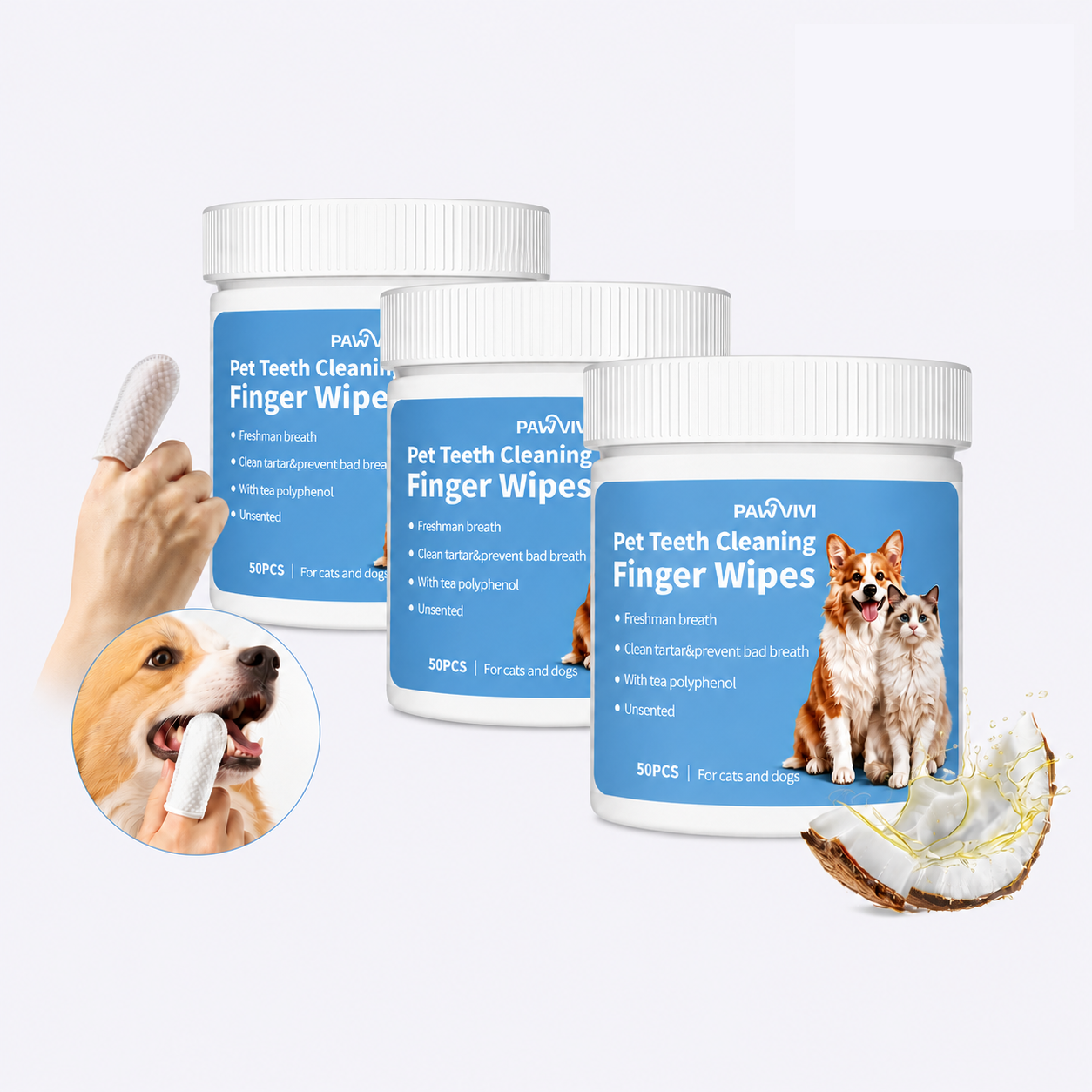 PAWVIVI Dog & Cat Teeth Cleaning Finger Wipes